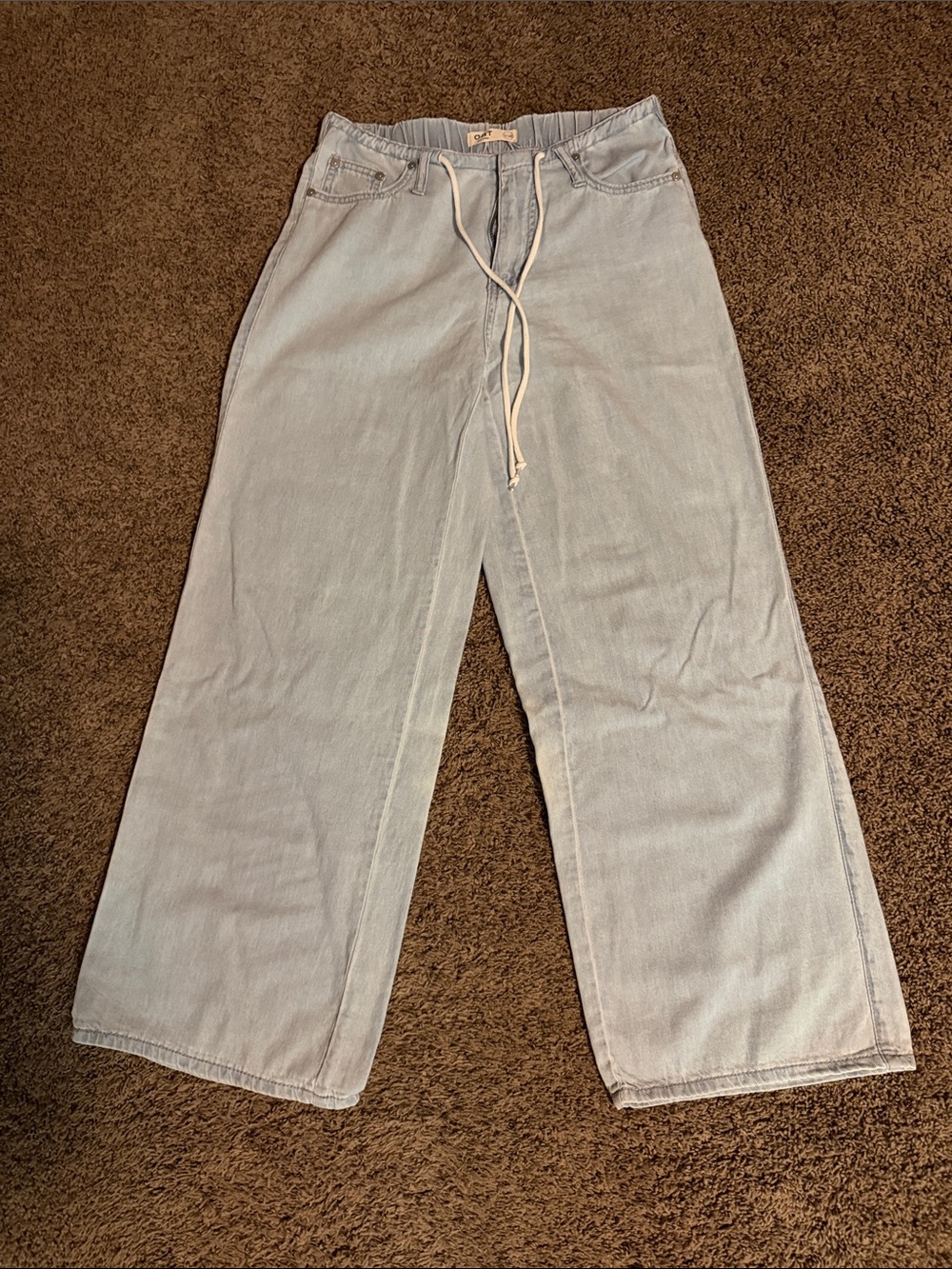 Oat New York Pale Blue Wide-Leg Drawstring Jeans